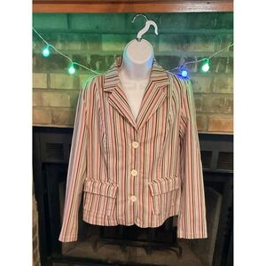 Cato Womens Pink Blue Striped Cotton Spandex Blazer Jacket Medium RN37080